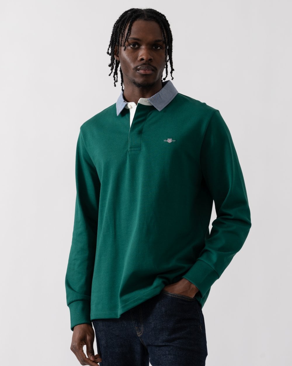 GANT Mens Regular Fit Chambray Heavy Rugger - 373 Deep Forest Green