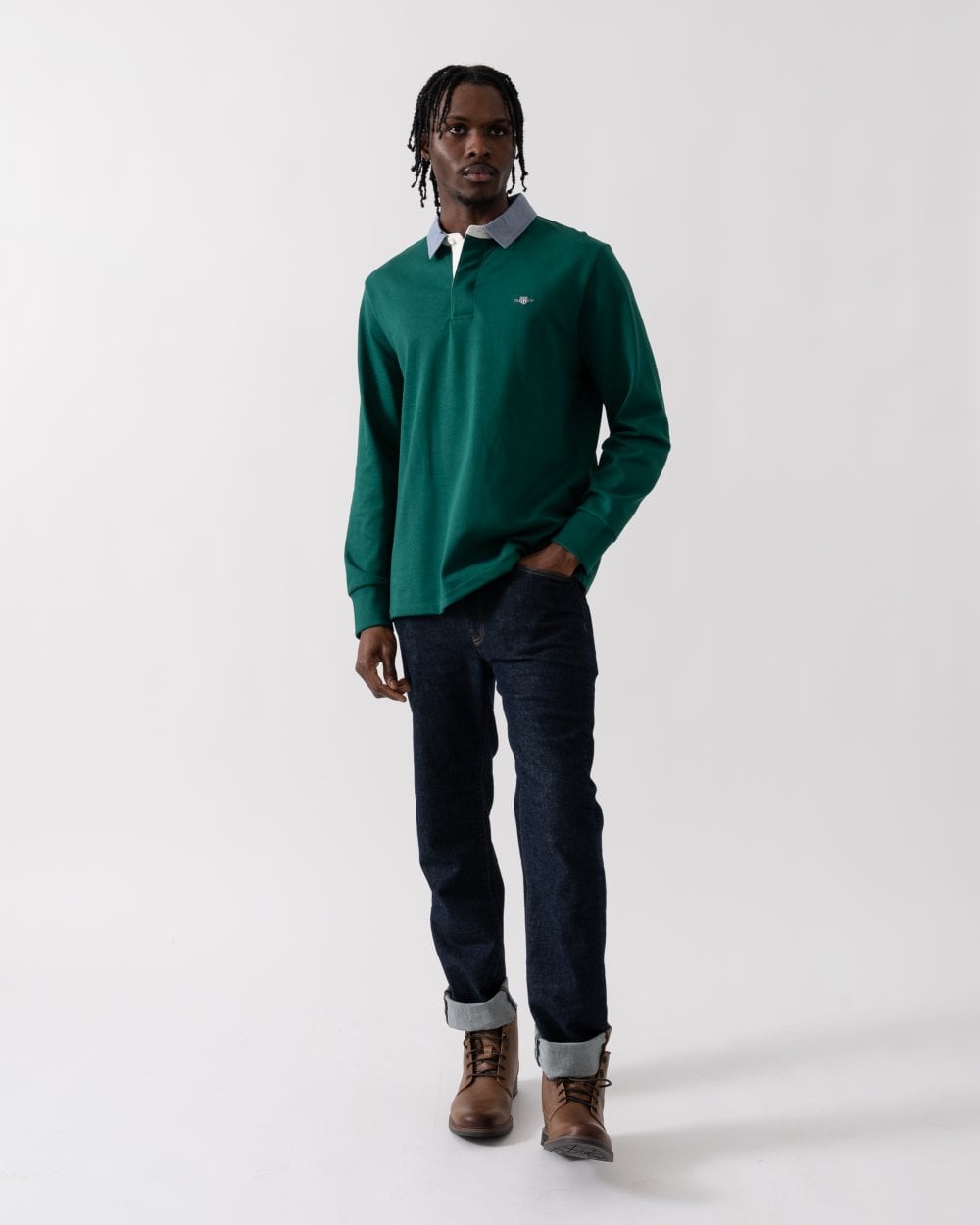 GANT Mens Regular Fit Chambray Heavy Rugger - 373 Deep Forest Green