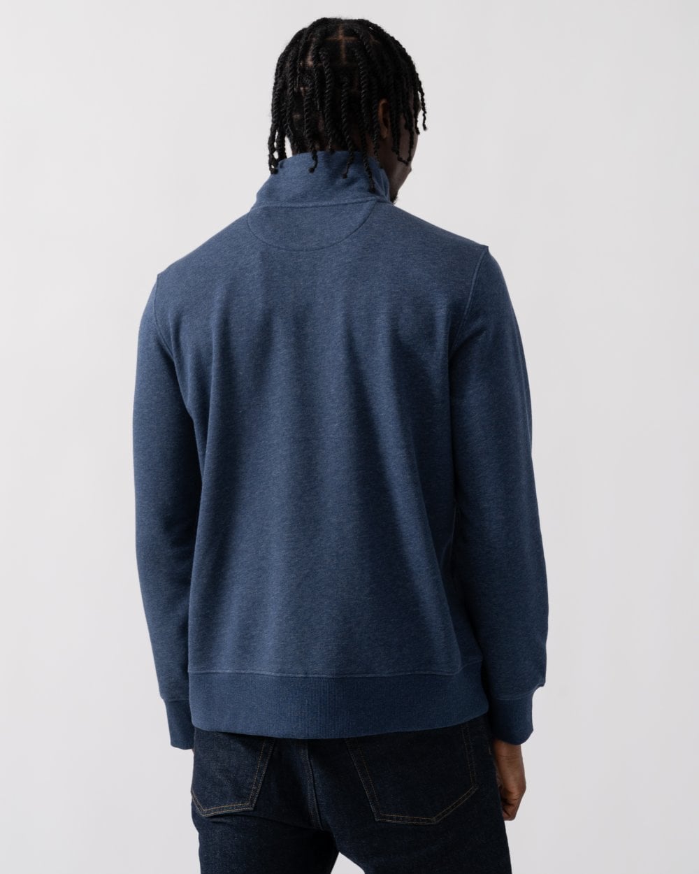 GANT Mens Regular Fit Shield Logo Half Zip Sweatshirt - 902 Dark Jeansblue Melange