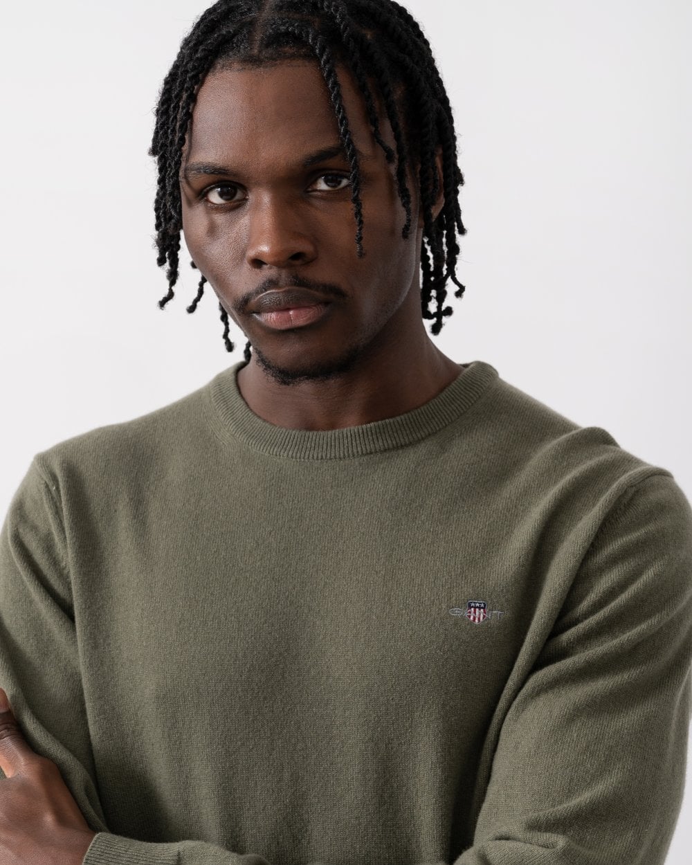 GANT Mens Superfine Lambswool Crew Neck Jumper - 301 Juniper Green