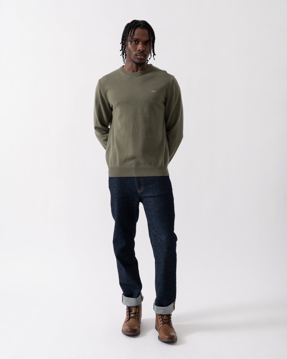 GANT Mens Superfine Lambswool Crew Neck Jumper - 301 Juniper Green