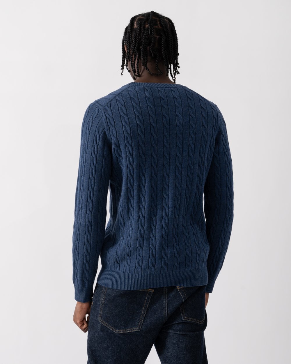 GANT Mens Cotton Cable Knit Crew Neck Jumper - 902 Dark Jeansblue Melange