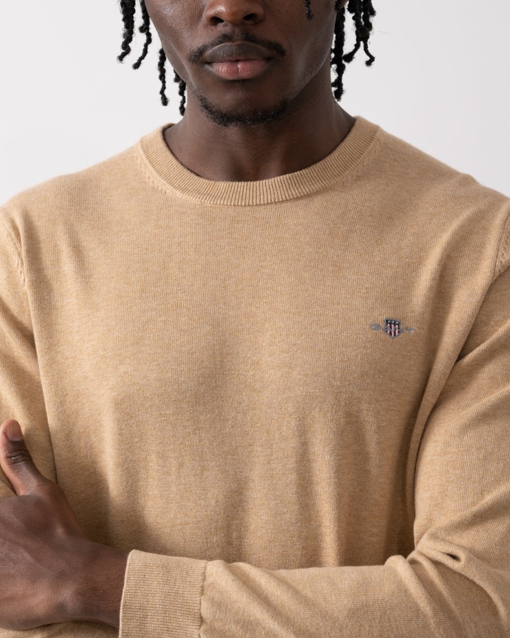 GANT Mens Classic Cotton Crew Neck Jumper - 296 Khaki Mel