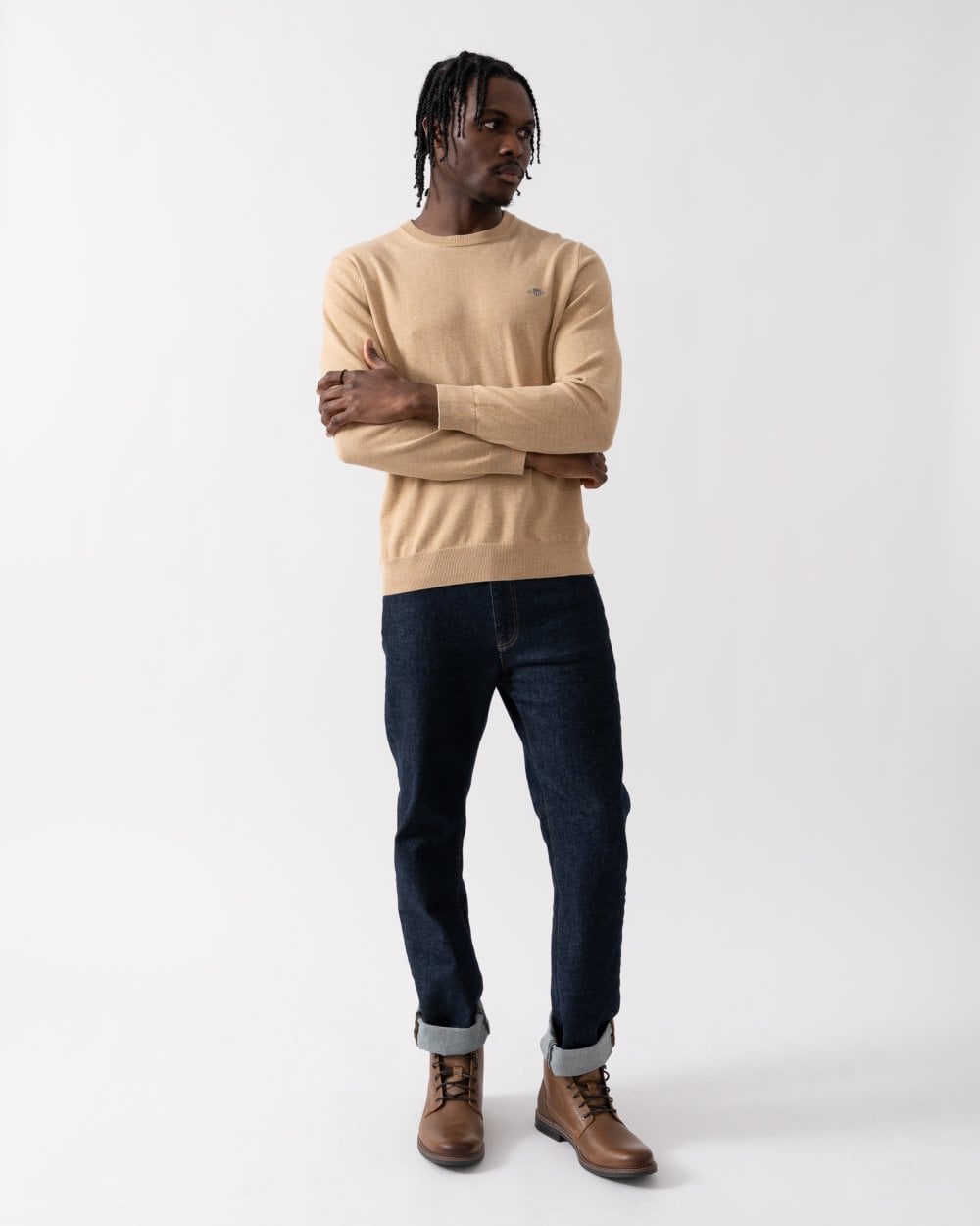 GANT Mens Classic Cotton Crew Neck Jumper - 296 Khaki Mel