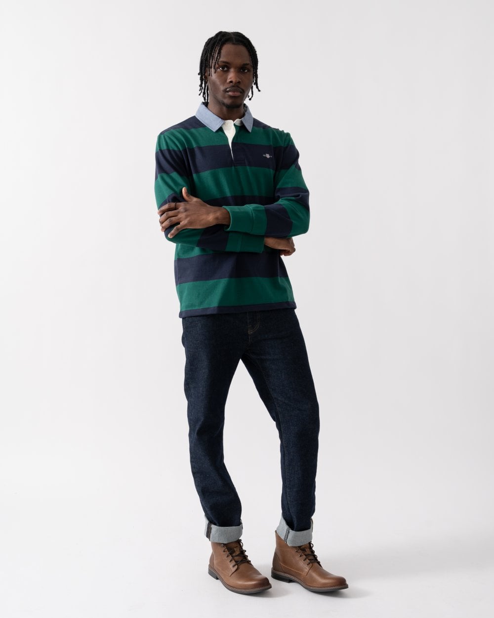 GANT Mens Regular Fit Chambray Stripe Heavy Rugger - 373 Deep Forest Green
