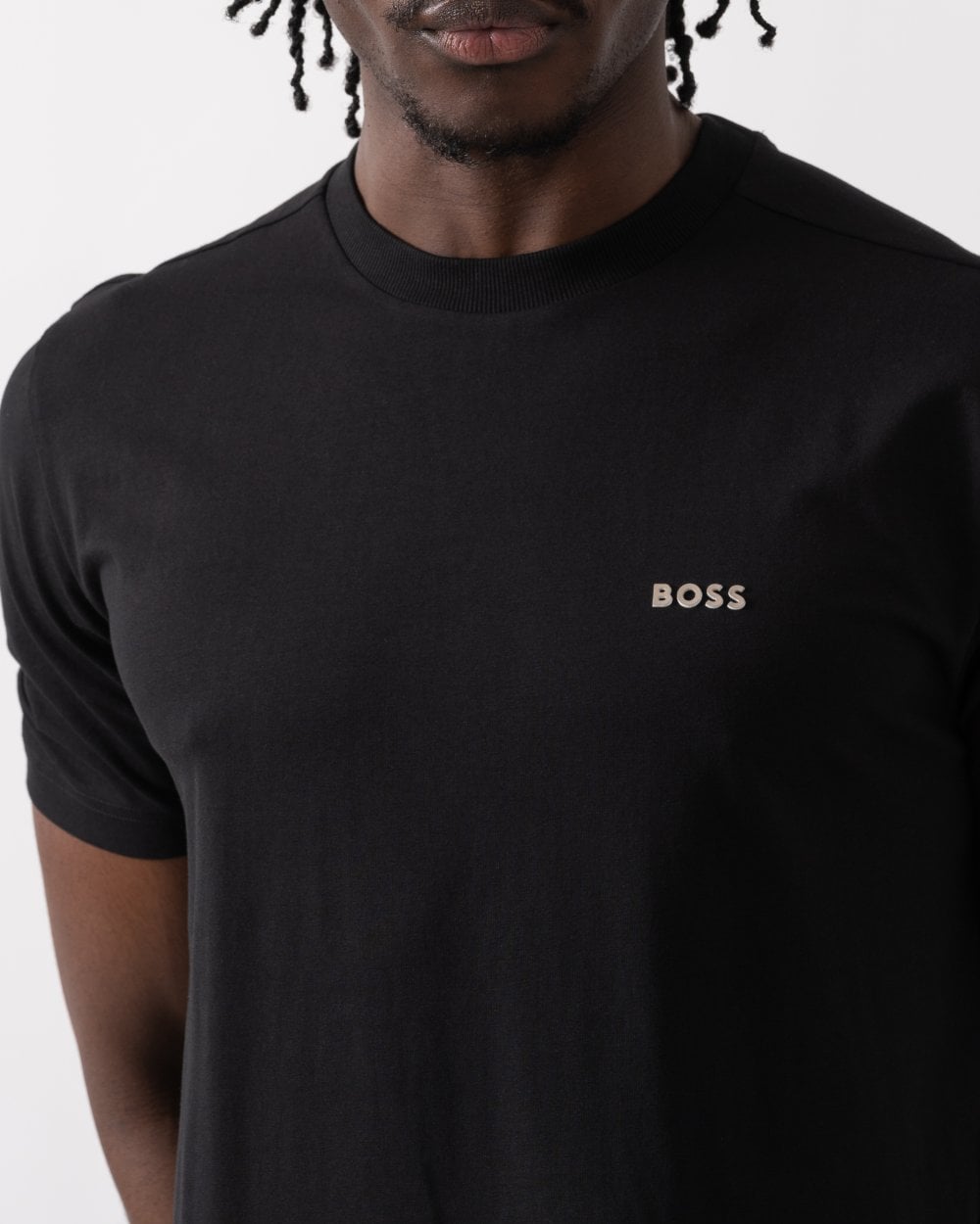 BOSS Green Tee Mens Stretch Cotton T-Shirt with Contrast Logo - Black 006
