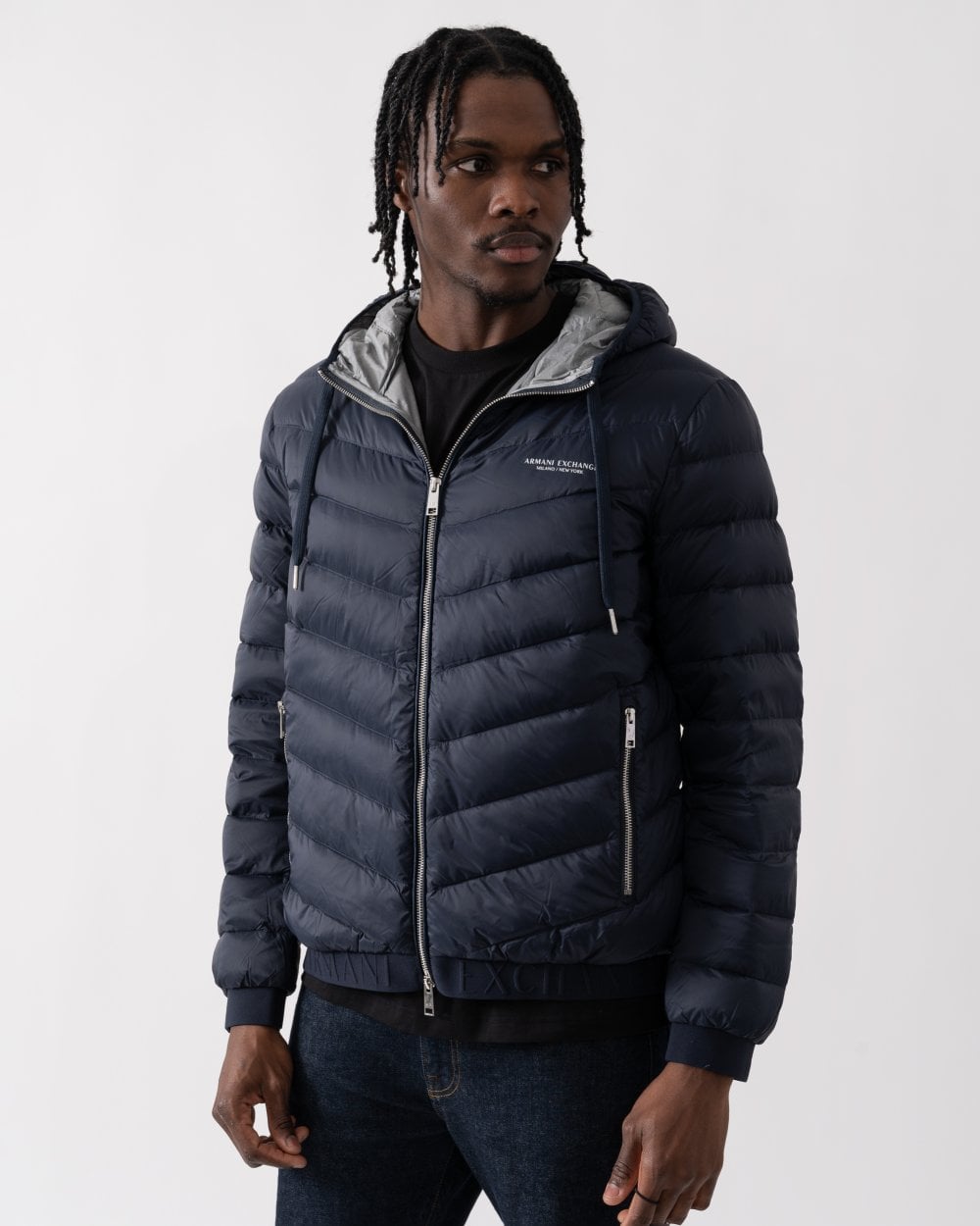 Armani Exchange Milano/New York Logo Mens Hooded Down Jacket