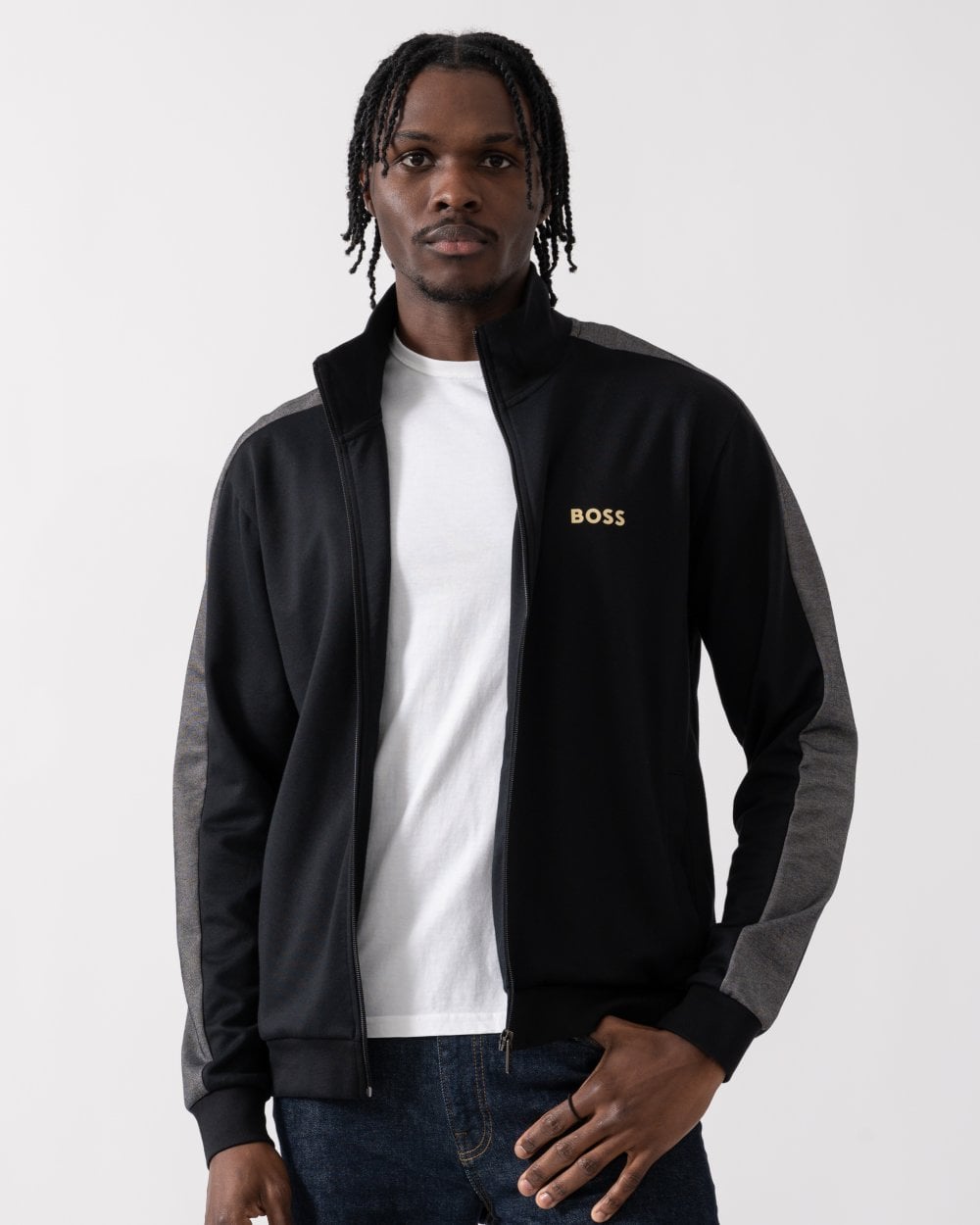BOSS Orange BOSS Orange Mens Cotton Blend Zip-Up Loungewear Jacket with Foil Printed Logo