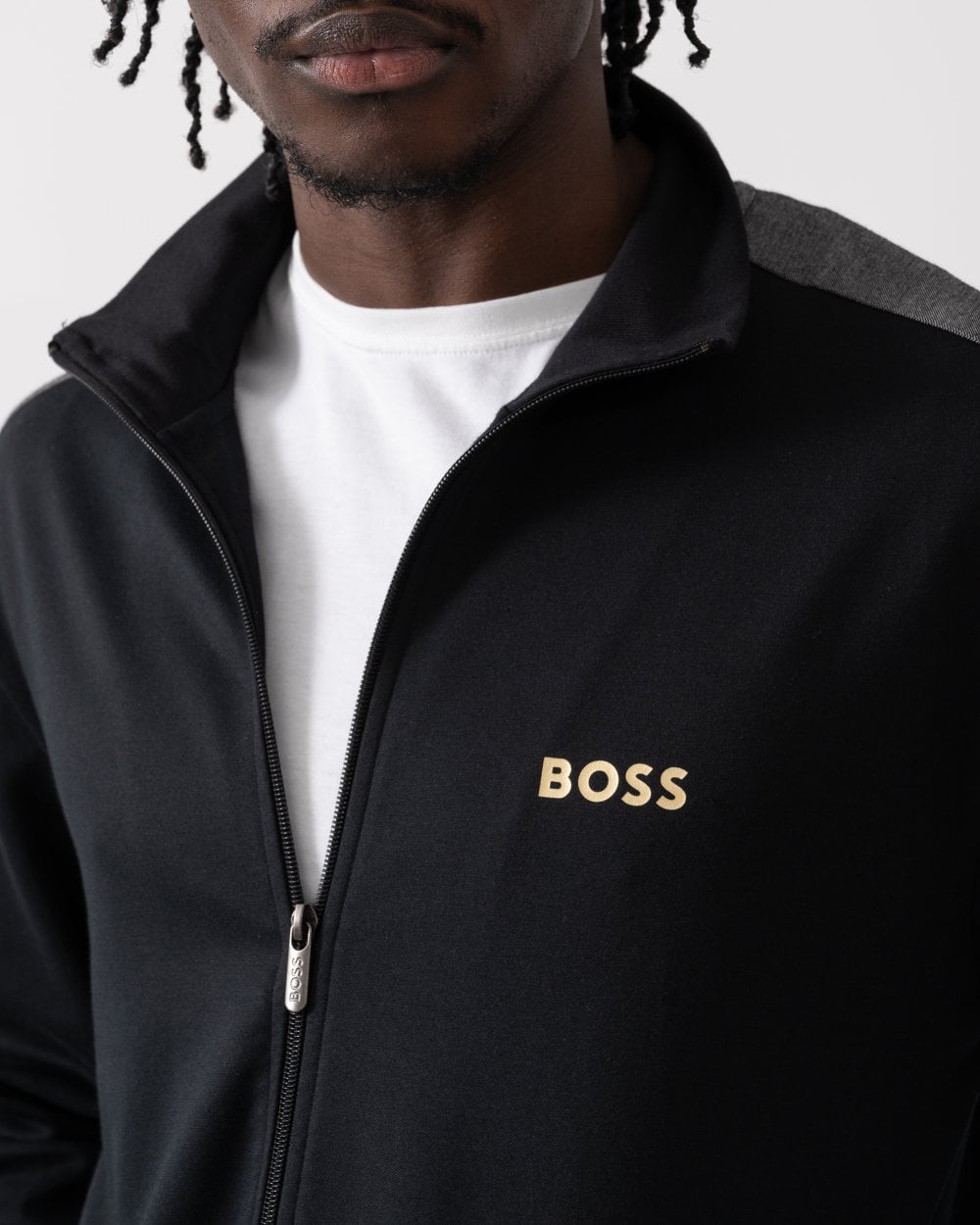 BOSS Orange BOSS Orange Mens Cotton Blend Zip-Up Loungewear Jacket with Foil Printed Logo