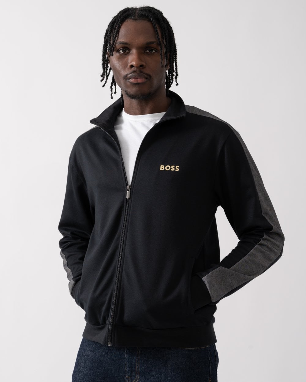 BOSS Orange BOSS Orange Mens Cotton Blend Zip-Up Loungewear Jacket with Foil Printed Logo