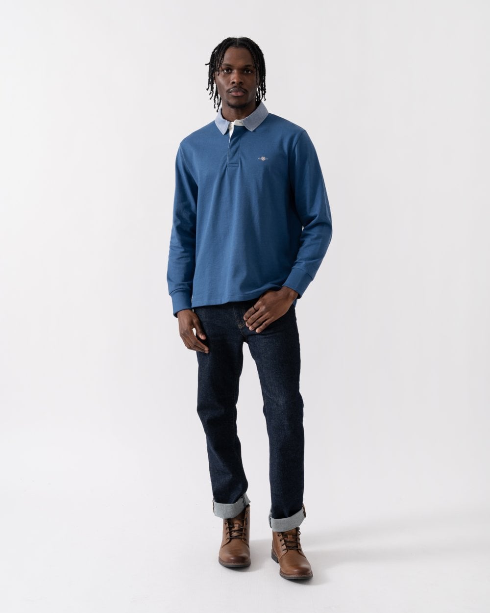 GANT Mens Regular Fit Chambray Heavy Rugger - 442 Vintage Blue