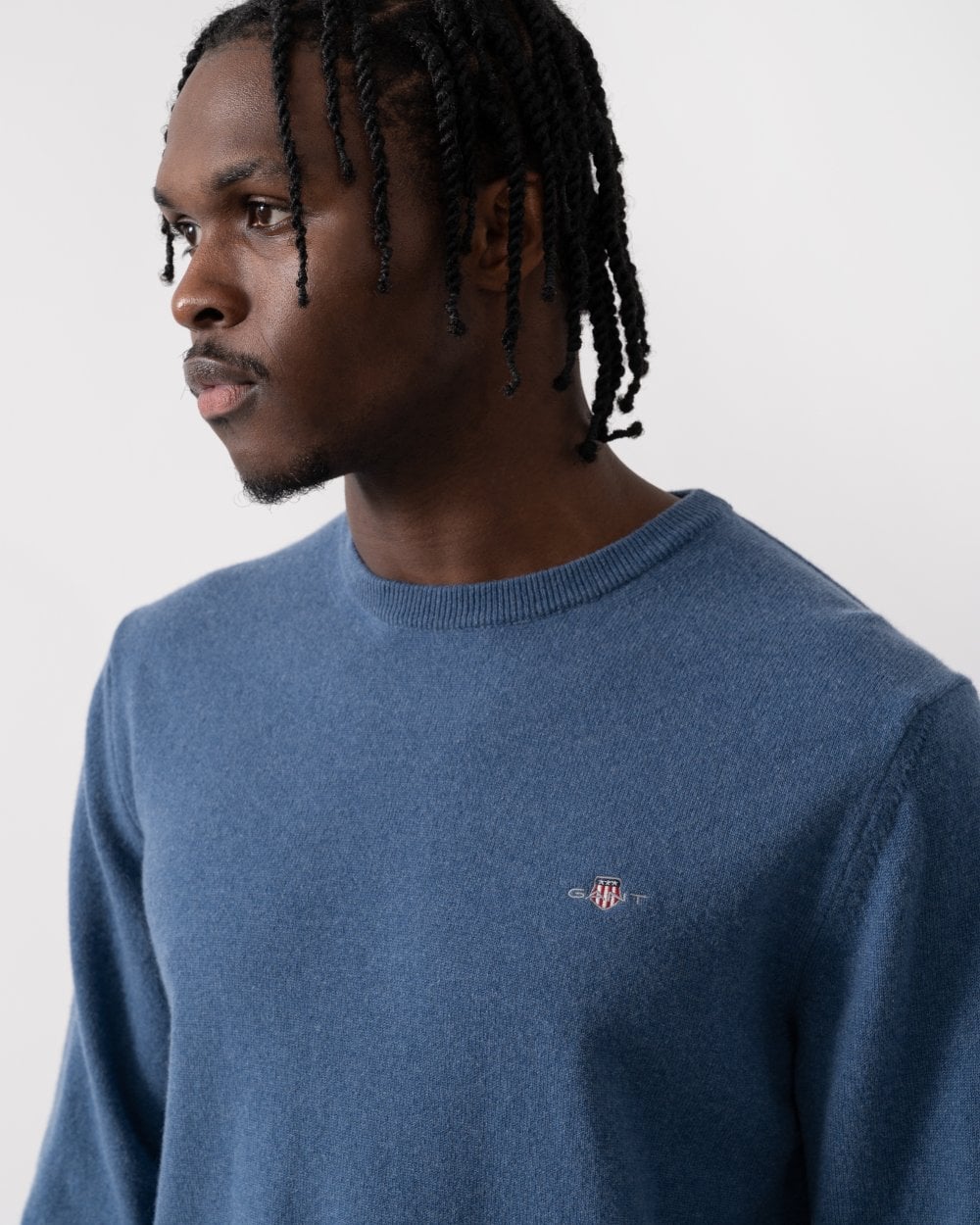 GANT Mens Superfine Lambswool Crew Neck Jumper - 902 Dark Jeansblue Melange