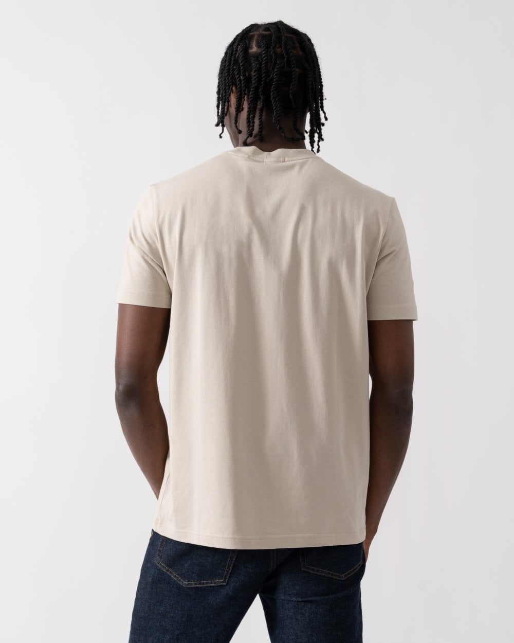 BOSS Green Tee Mens Stretch Cotton T-Shirt with Contrast Logo - Light Beige 273