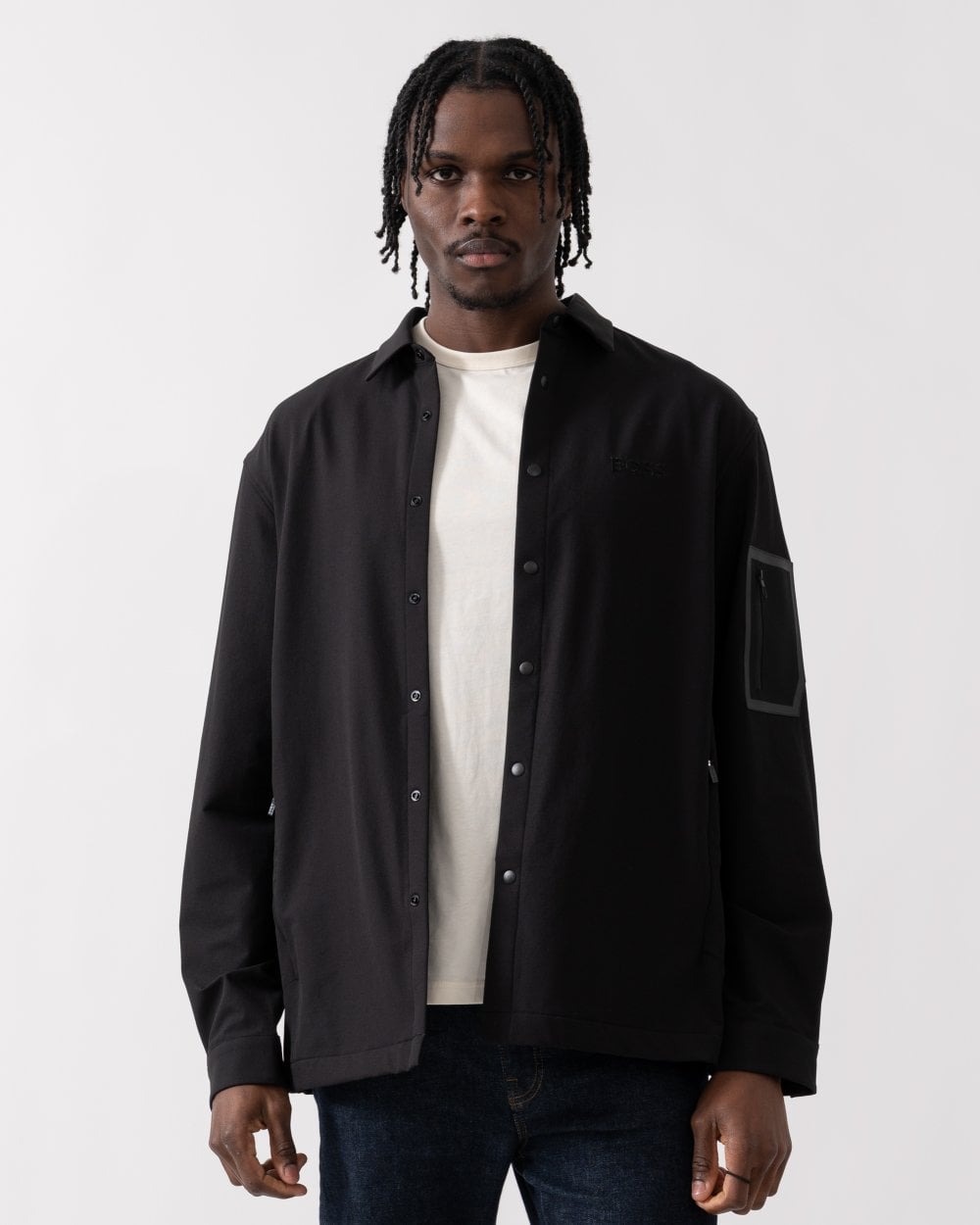 BOSS Green Lite Mens Water-Repellent Overshirt with Four-Way Stretch - Black 001