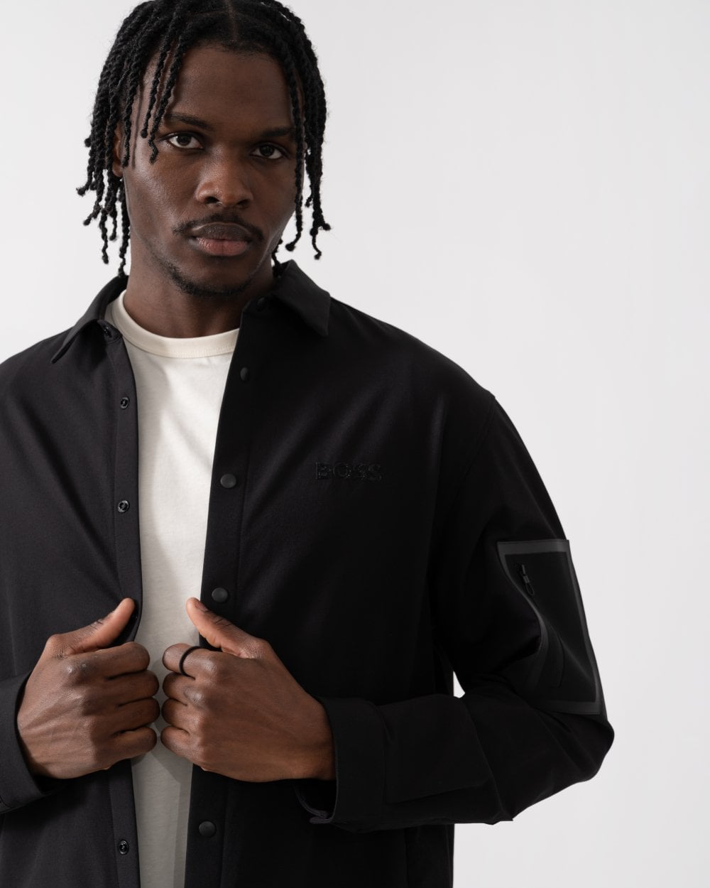 BOSS Green Lite Mens Water-Repellent Overshirt with Four-Way Stretch - Black 001