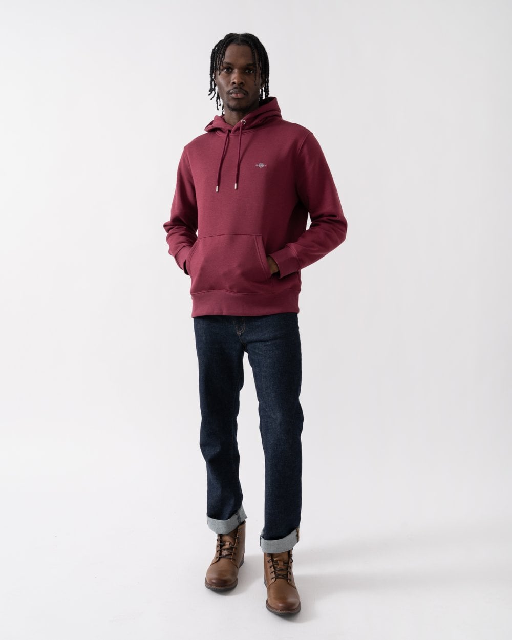 GANT Mens Regular Fit Shield Logo Pullover Hoodie - 638 Wine Red