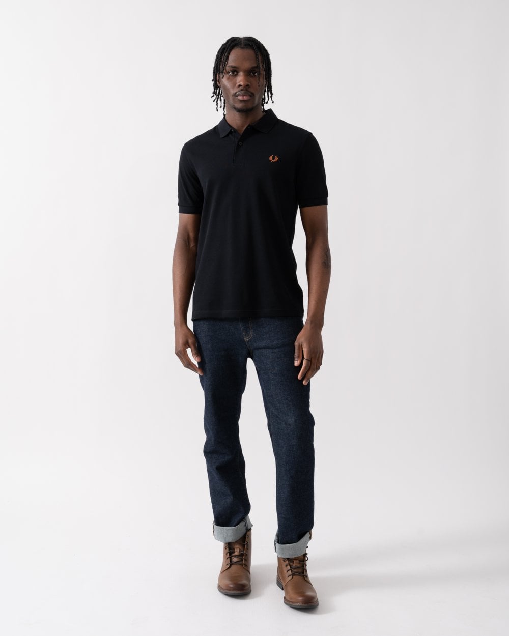 Fred Perry Mens Plain Signature Polo Shirt - Black/Marmalade W96
