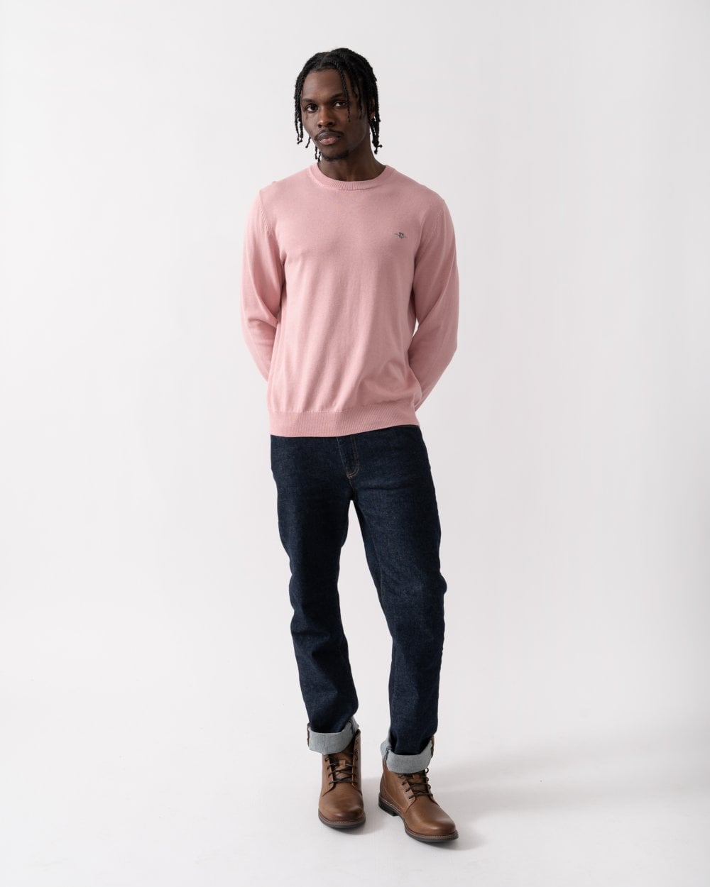 GANT Mens Classic Cotton Crew Neck Jumper - 674 Dusty Pink