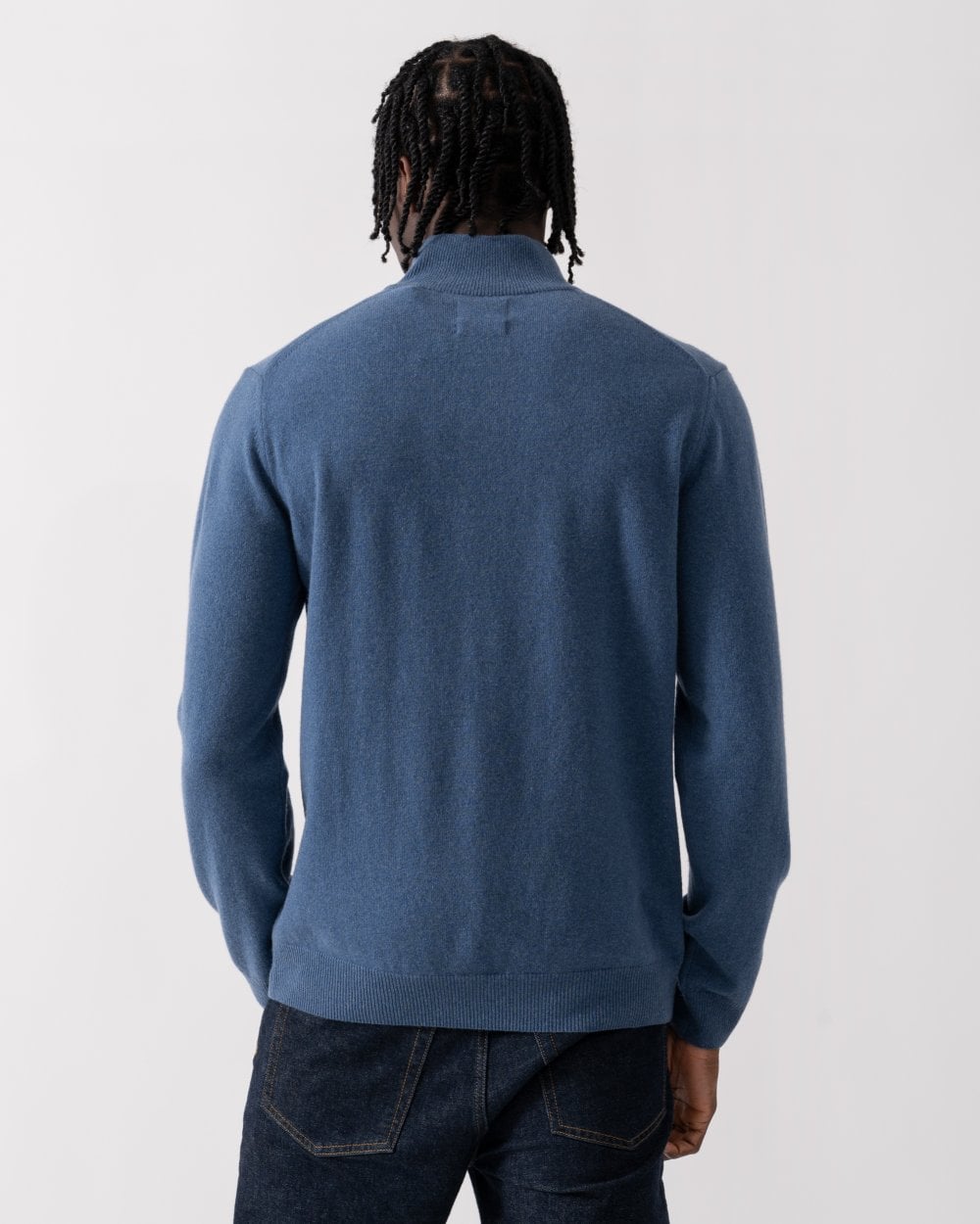 GANT Mens Superfine Lambswool Half Zip Cardigan - 902 Dark Jeansblue Melange