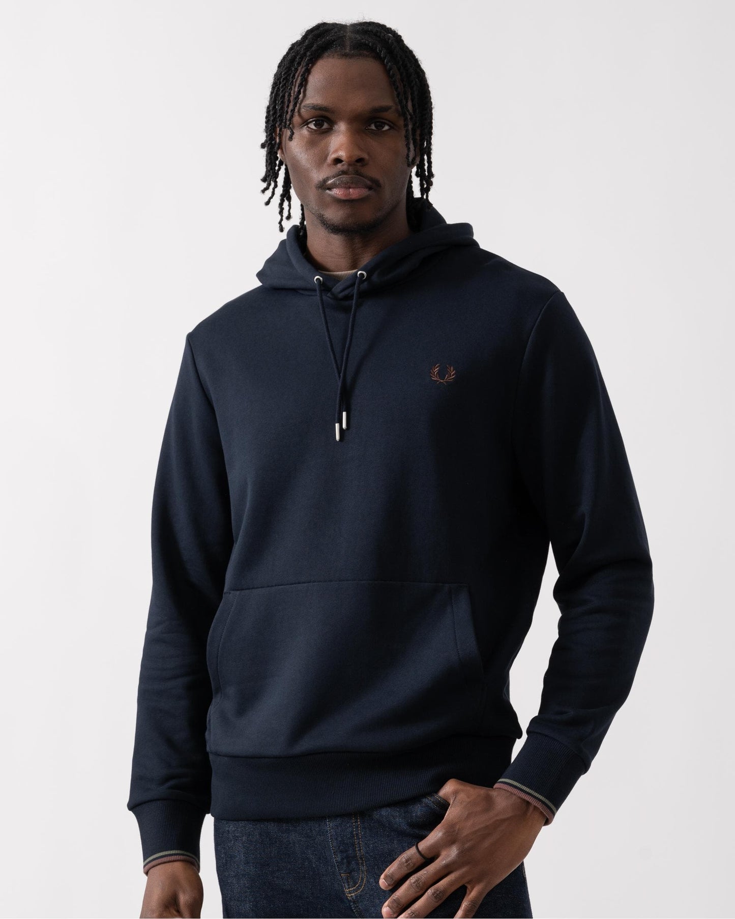 Fred Perry Mens Tipped Hooded Sweatshirt - Navy/Laurel Wreath Green/Carrington Road Brick W65