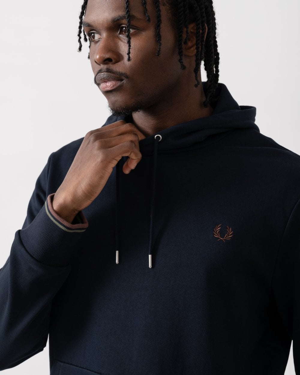 Fred Perry Mens Tipped Hooded Sweatshirt - Navy/Laurel Wreath Green/Carrington Road Brick W65