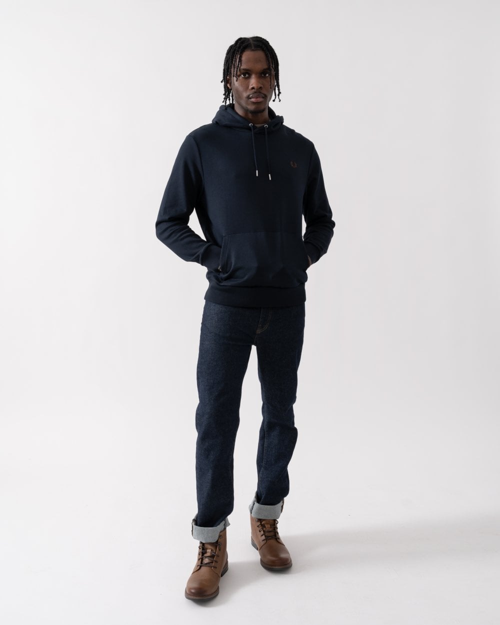 Fred Perry Mens Tipped Hooded Sweatshirt - Navy/Laurel Wreath Green/Carrington Road Brick W65