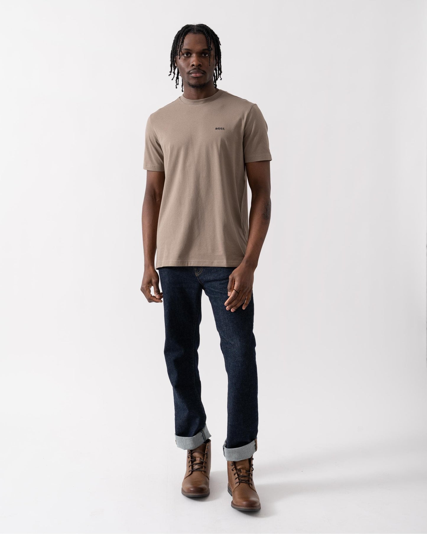 BOSS Green Tee Mens Stretch Cotton T-Shirt with Contrast Logo - Light/Pastel Green 335