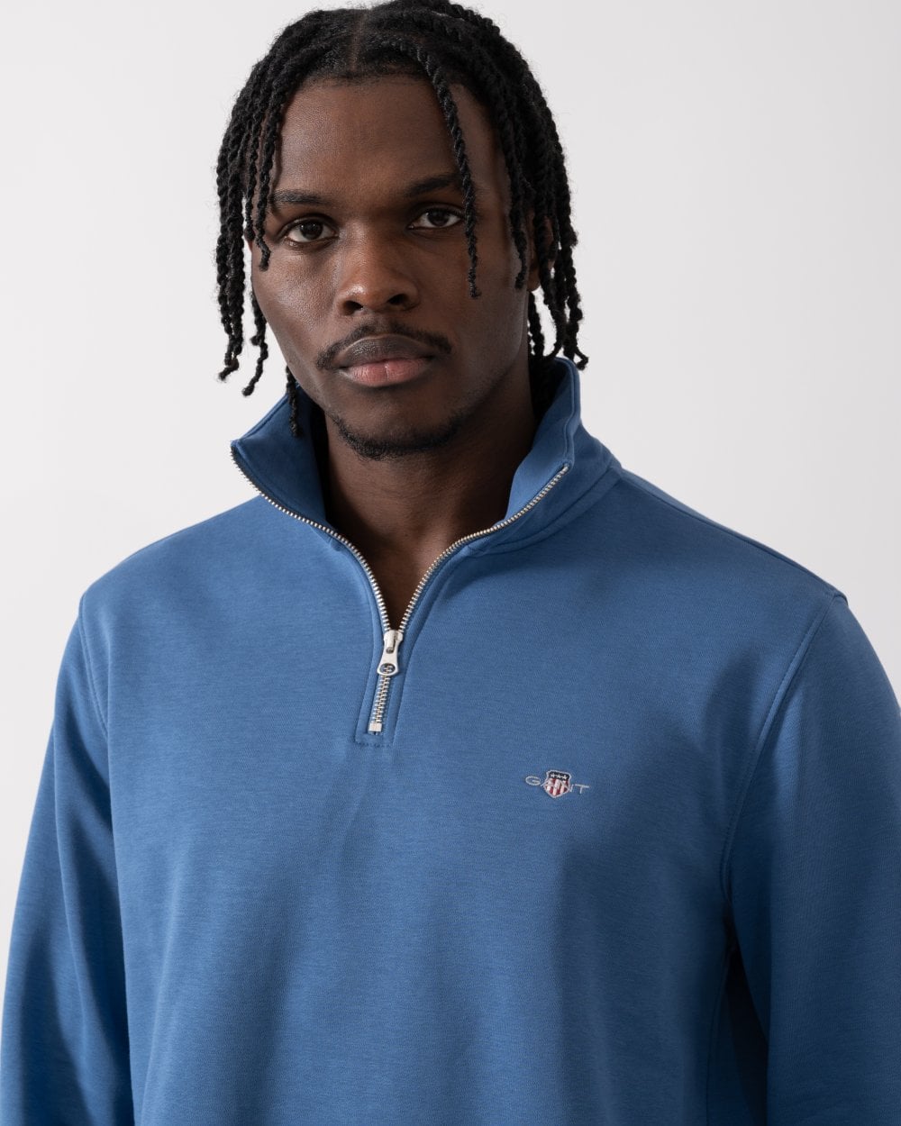 GANT Mens Regular Fit Shield Logo Half Zip Sweatshirt - 442 Vintage Blue