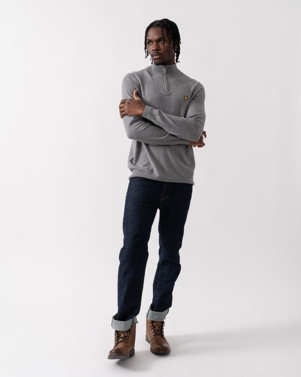 Lyle & Scott Cotton Merino Mens Quarter Zip Jumper - T28 Mid Grey Marl