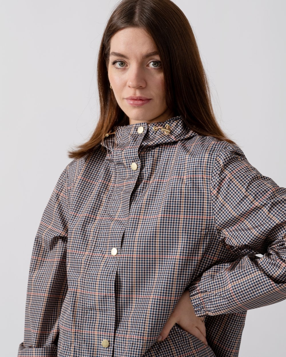 Joules Holkham Womens Packable Printed Raincoat - Henson Check