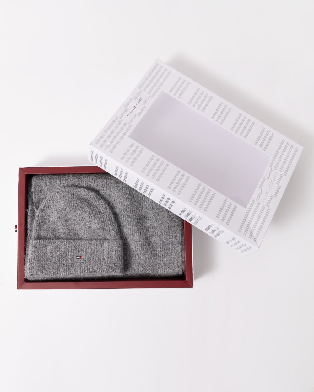 Tommy Hilfiger Essential Flag Fuzzy Womens Beanie & Scarf Gift Set - Mid Grey Melange