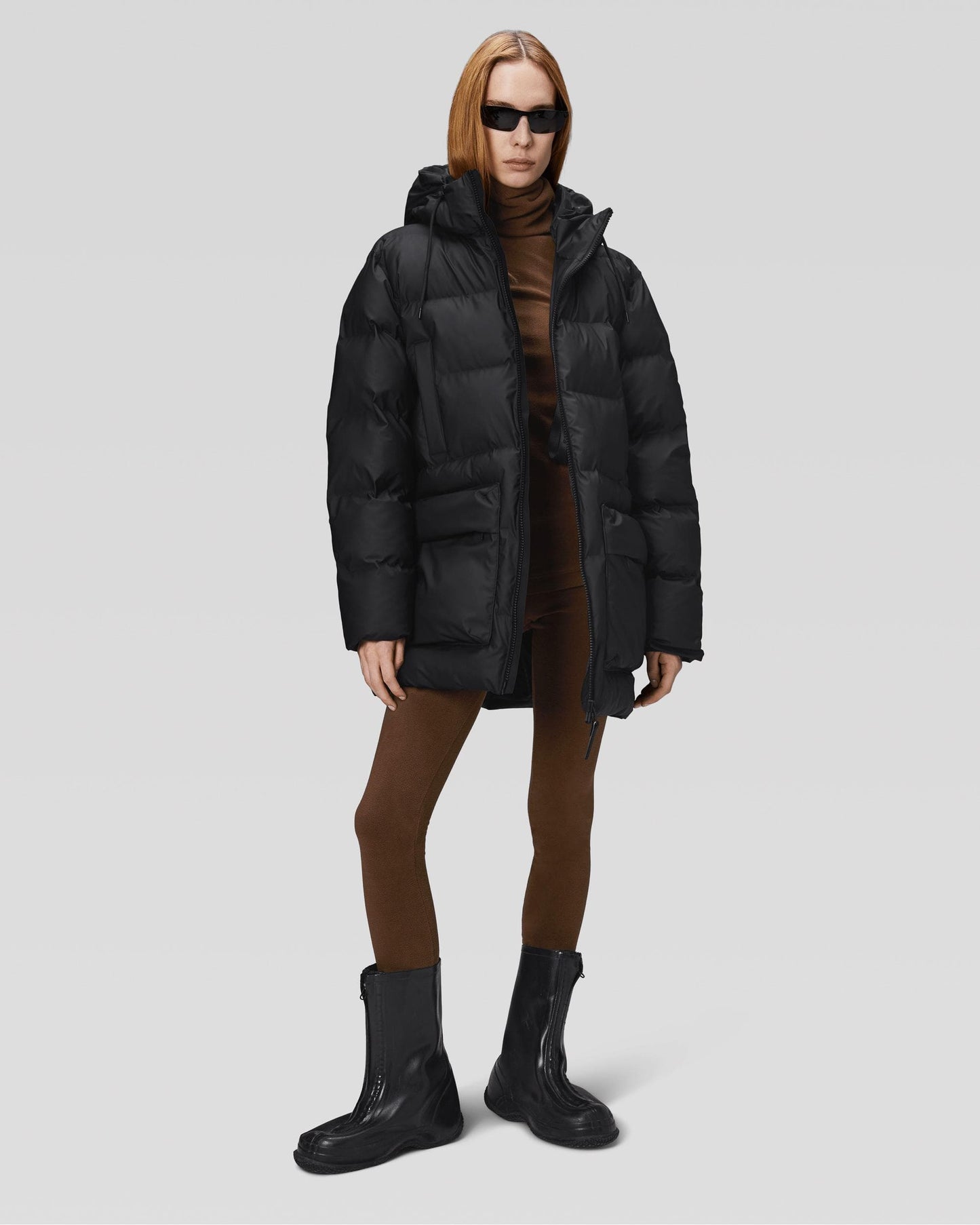 Rains Alta Long Puffer Cargo Jacket - 01 Black