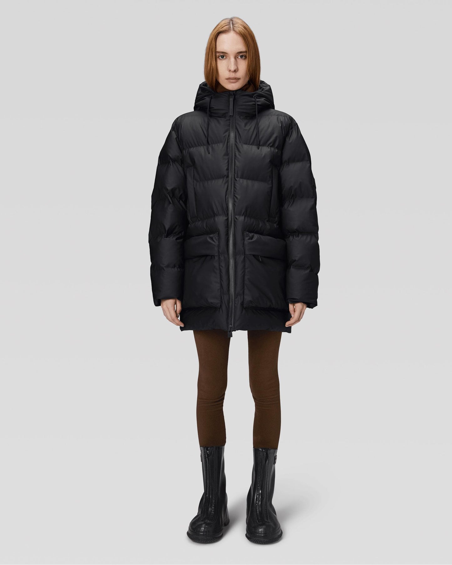 Rains Alta Long Puffer Cargo Jacket - 01 Black