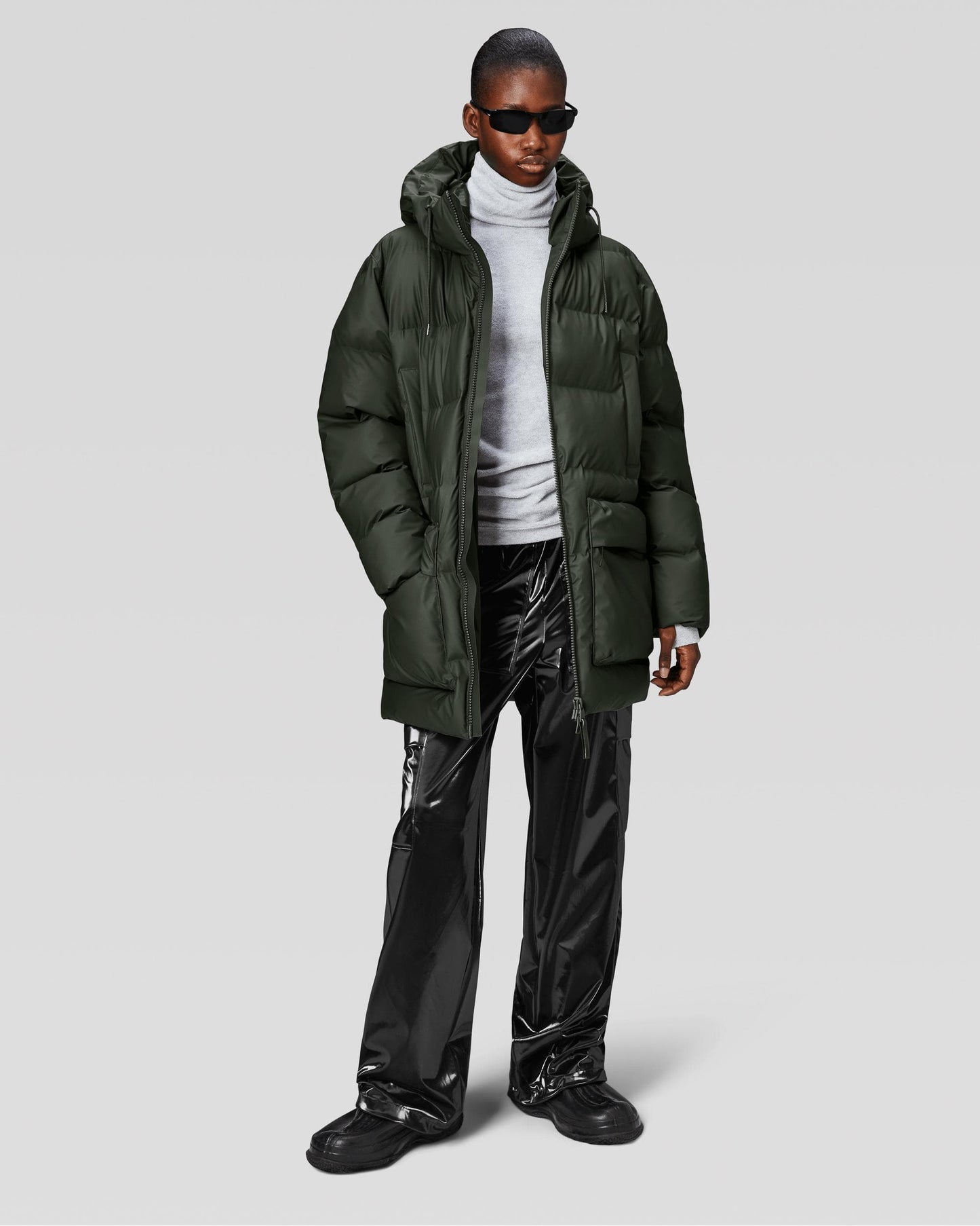 Rains Alta Long Puffer Cargo Jacket - 03 Green