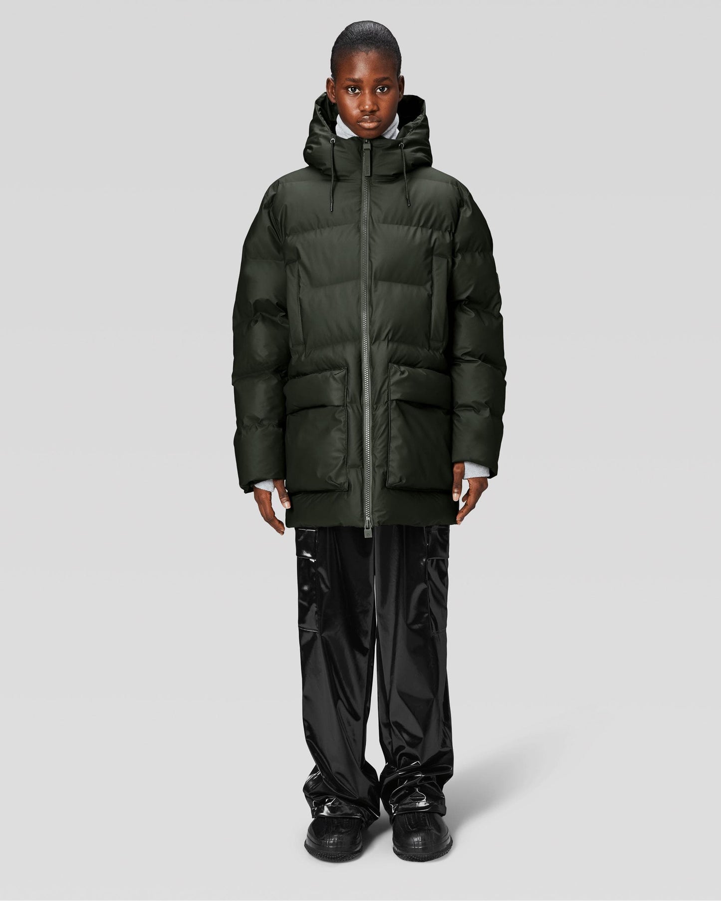 Rains Alta Long Puffer Cargo Jacket - 03 Green