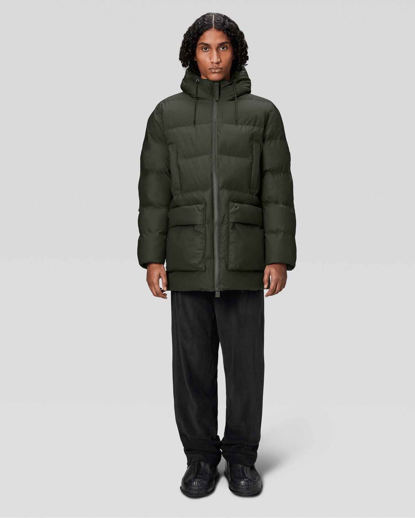Rains Alta Long Puffer Cargo Jacket - 03 Green