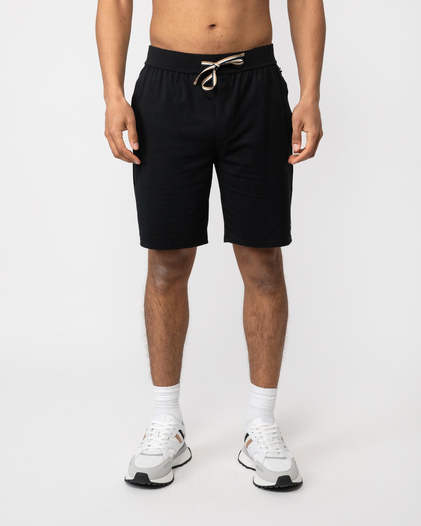 BOSS Orange Unique Mens Stretch-Cotton Pyjama Shorts with Logo Print - Black 001