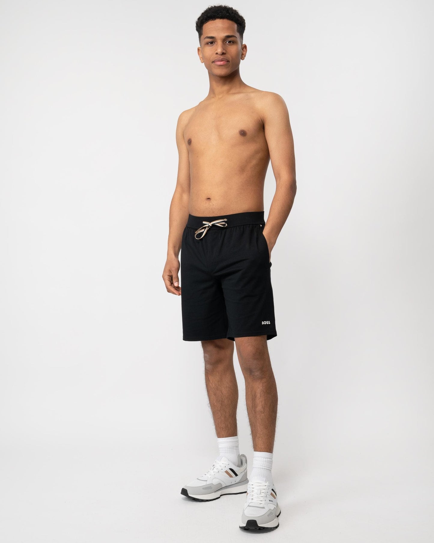 BOSS Orange Unique Mens Stretch-Cotton Pyjama Shorts with Logo Print - Black 001