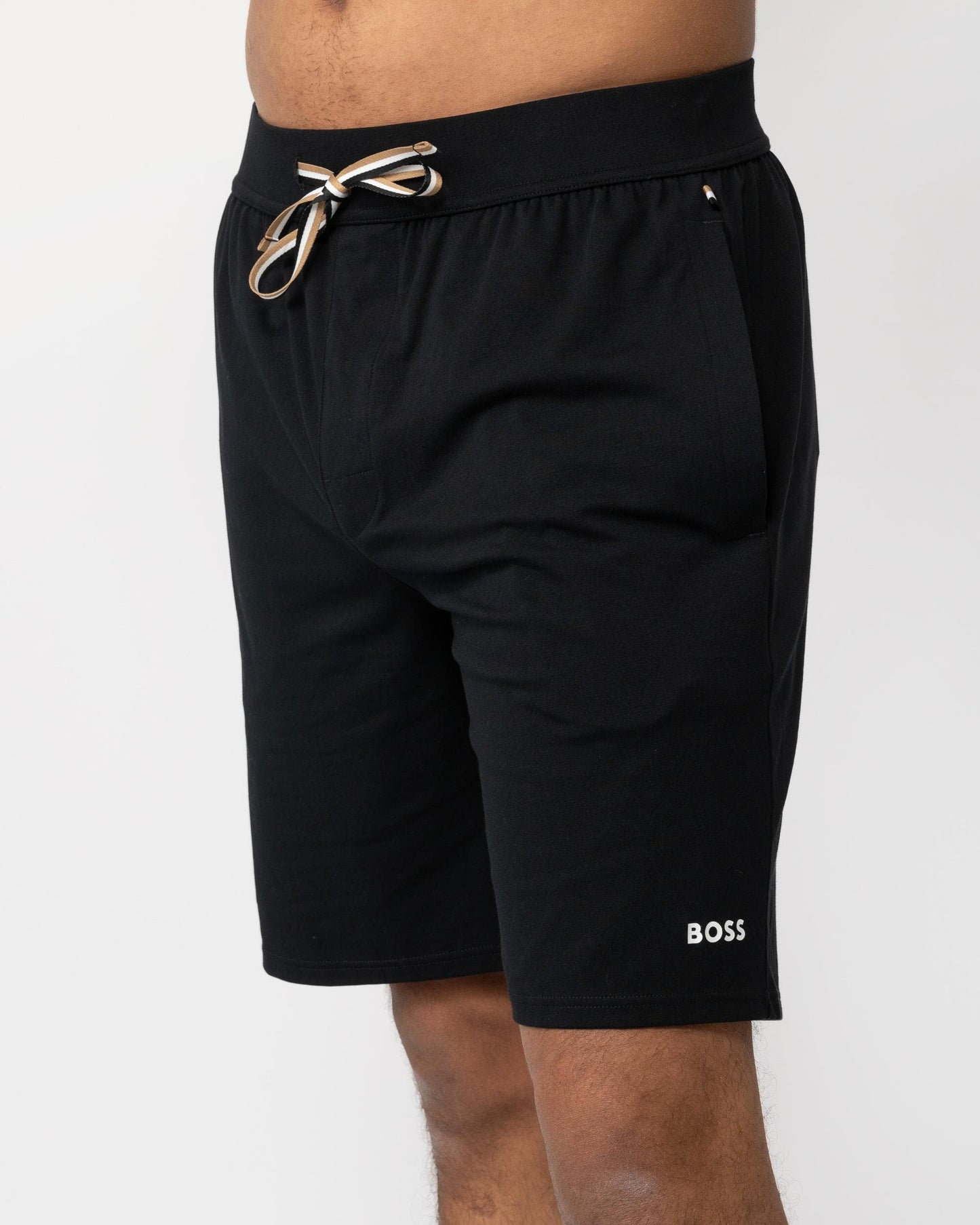 BOSS Orange Unique Mens Stretch-Cotton Pyjama Shorts with Logo Print - Black 001
