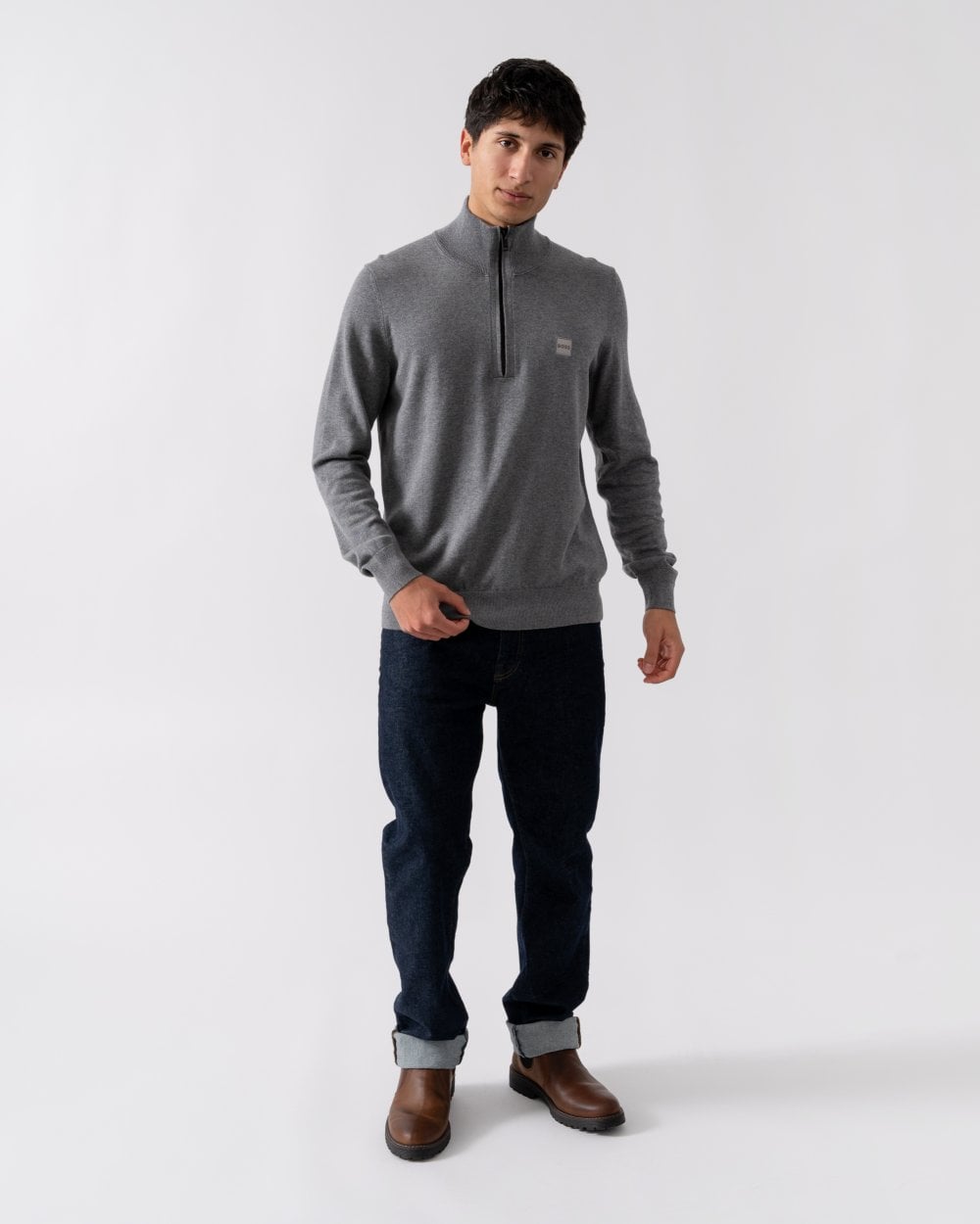 BOSS Orange Kanobix S Mens 1/4 Zip Jumper - Light/Pastel Grey 051