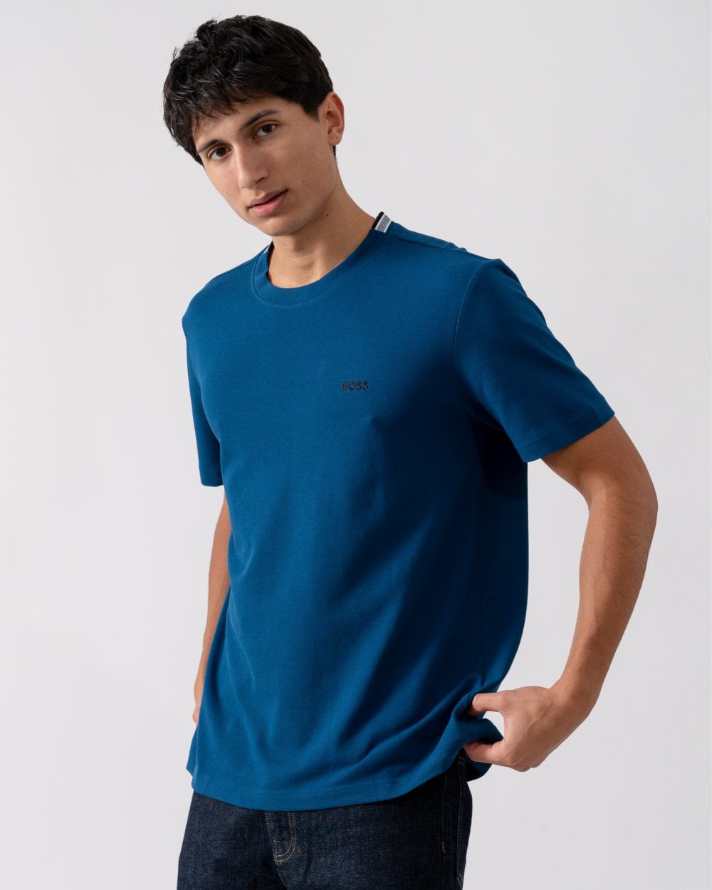 BOSS Green Taddy Mens Cotton Piqué T-Shirt with Oxford-Jacquard Back Collar