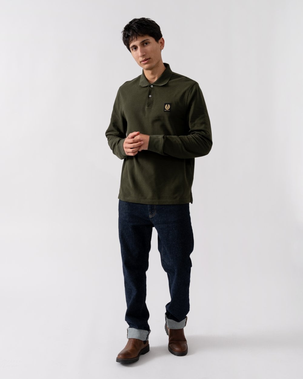 Belstaff Long Sleeved Mens Essentials Polo - Tile Green