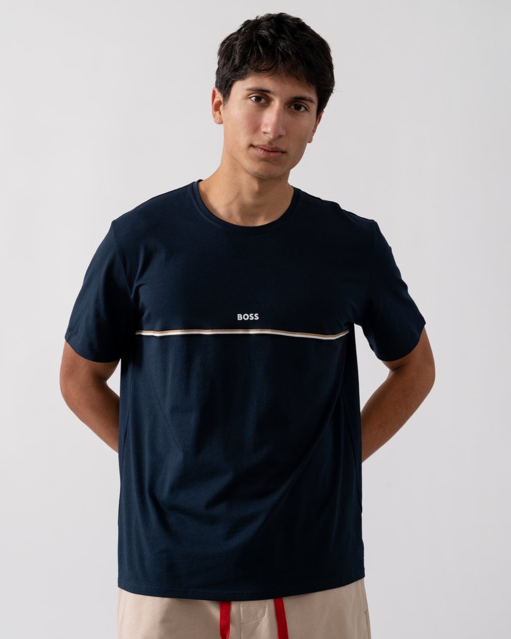 BOSS Orange Unique Mens Stretch-Cotton Pyjama T-Shirt with Logo Print - Dark Blue 403