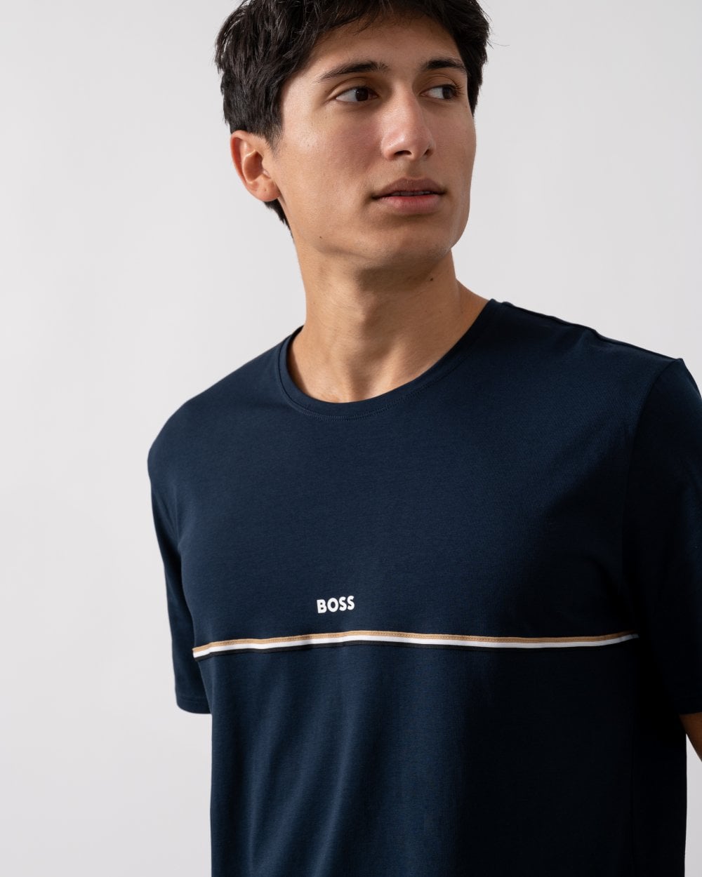 BOSS Orange Unique Mens Stretch-Cotton Pyjama T-Shirt with Logo Print - Dark Blue 403
