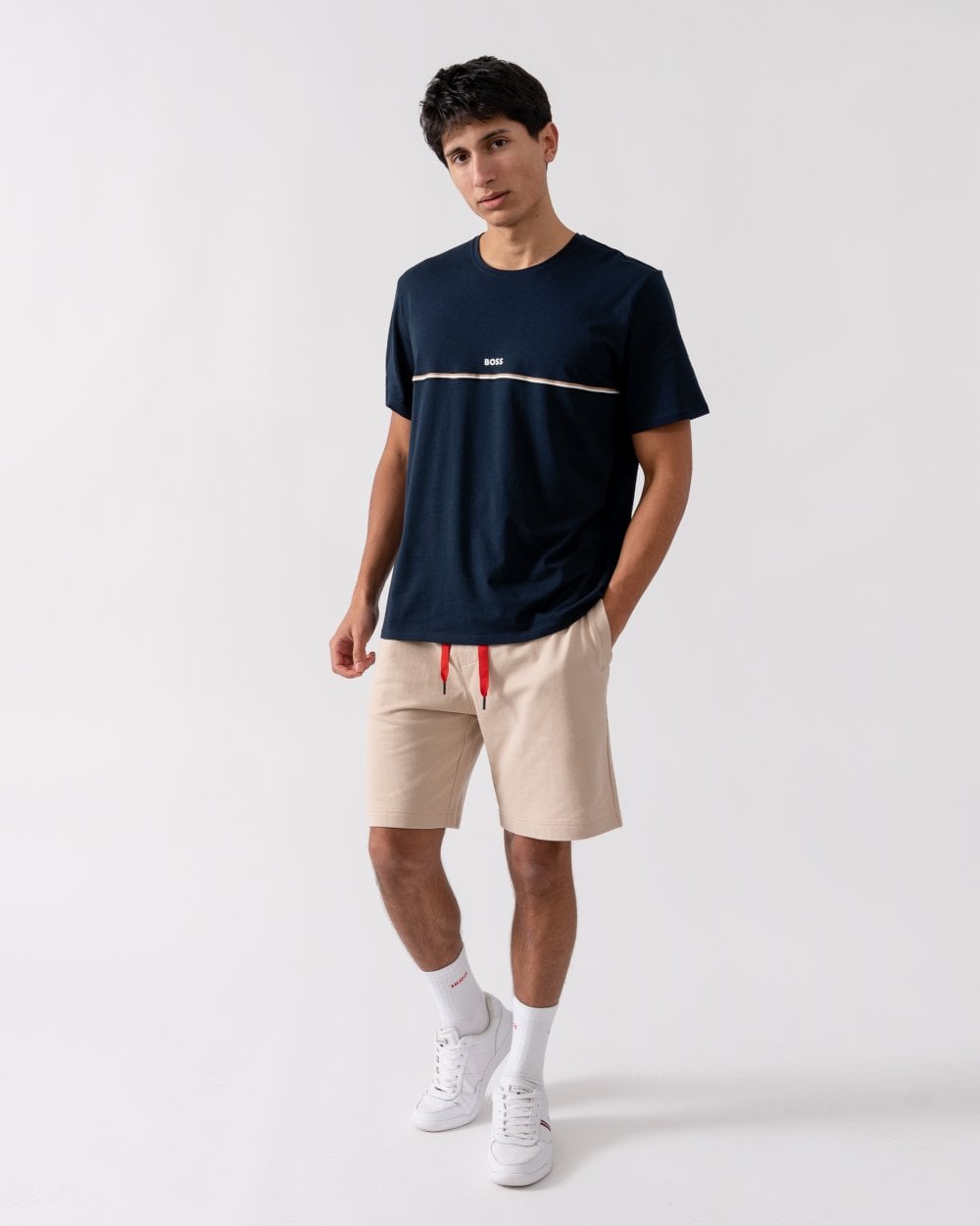 BOSS Orange Unique Mens Stretch-Cotton Pyjama T-Shirt with Logo Print - Dark Blue 403