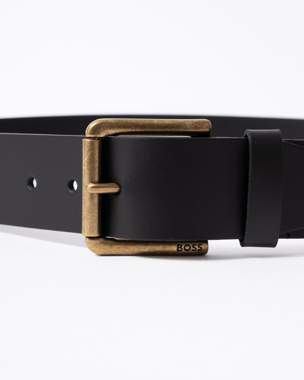 BOSS Orange Joris Mens Italian Leather Belt with Engraved Buckle - Black 002