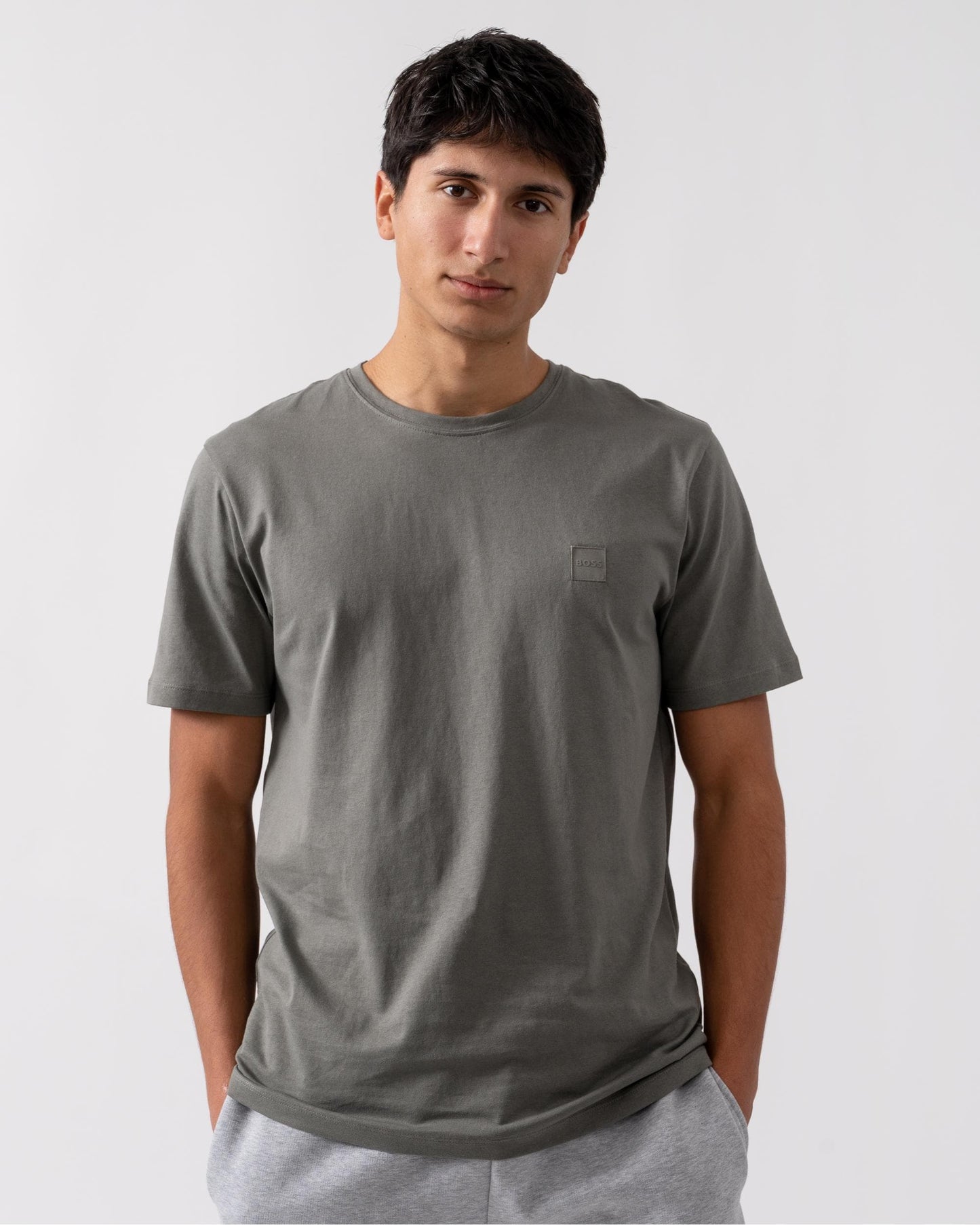 BOSS Orange Tales Mens Cotton-Jersey T-shirt With Logo Patch - Grey-Green 076