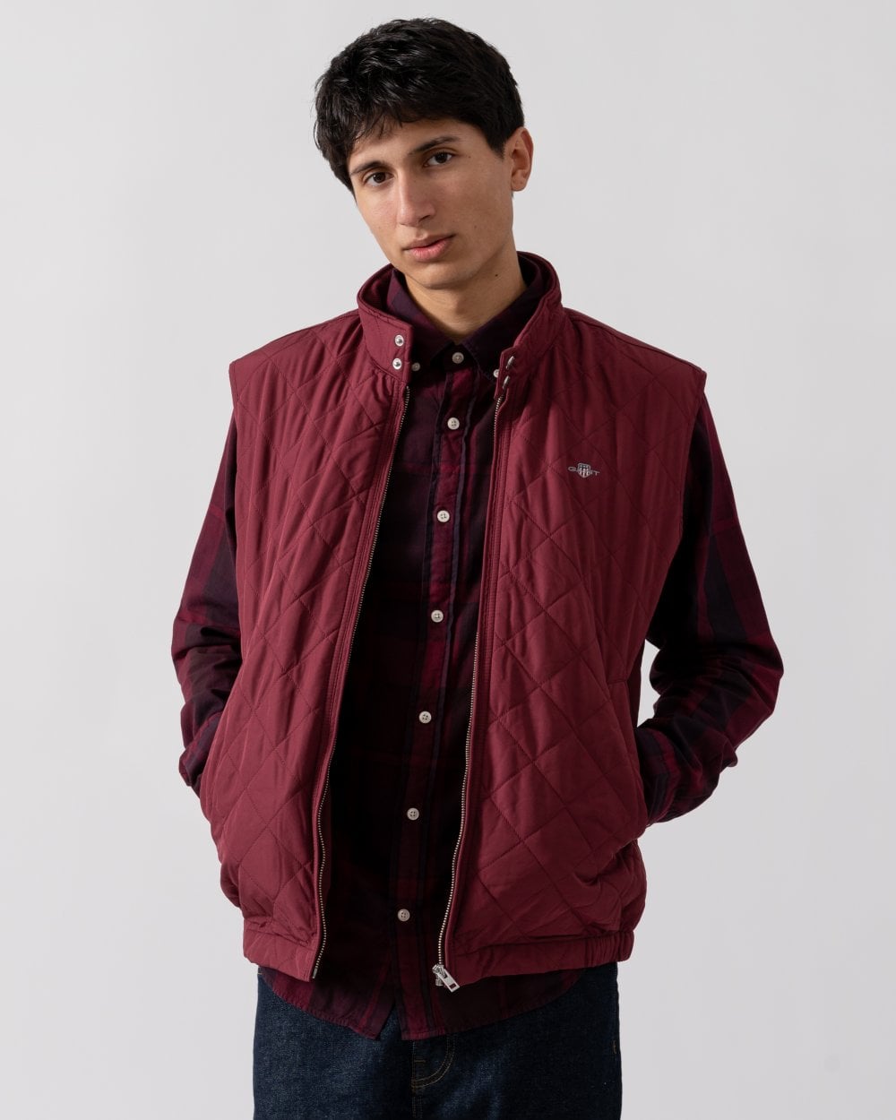 GANT Mens Quilted Windcheater Vest - 638 Wine Red