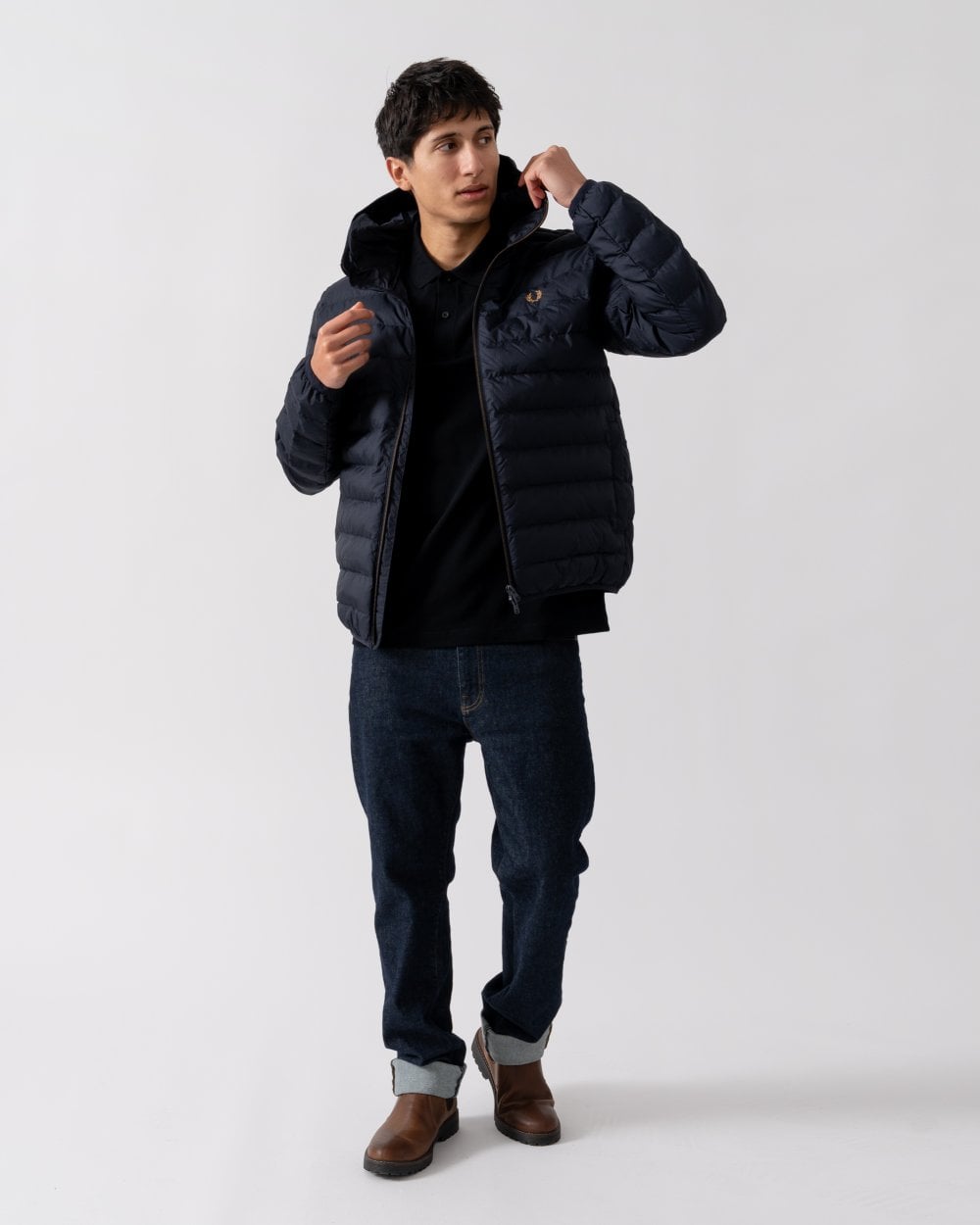 Fred Perry Mens Hooded Padded Jacket - Navy 608