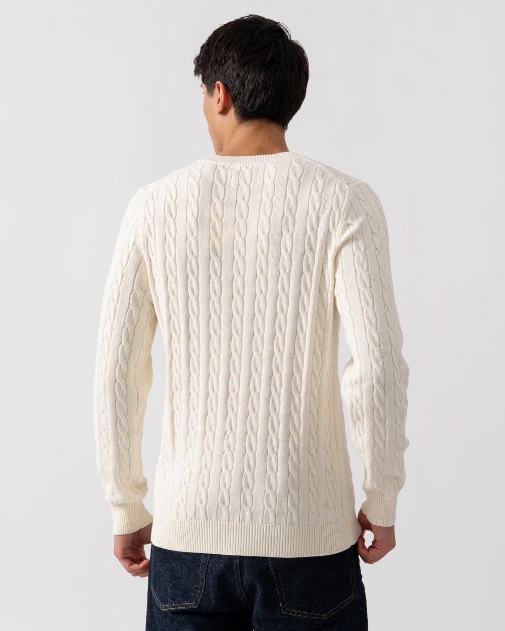 GANT Mens Cotton Cable Knit Crew Neck Jumper - 130 Cream